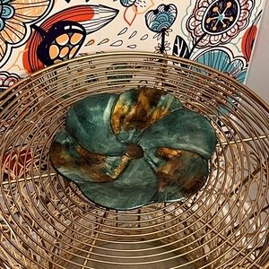 Small catch-all decor plate/tray. Greenish-Blue and Brown Flower.